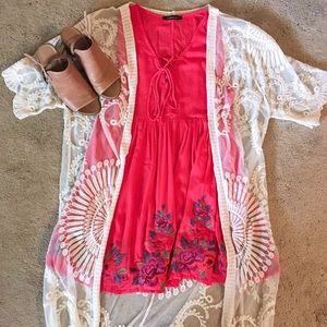 Bright Mini Babydoll Dress with Embroidery